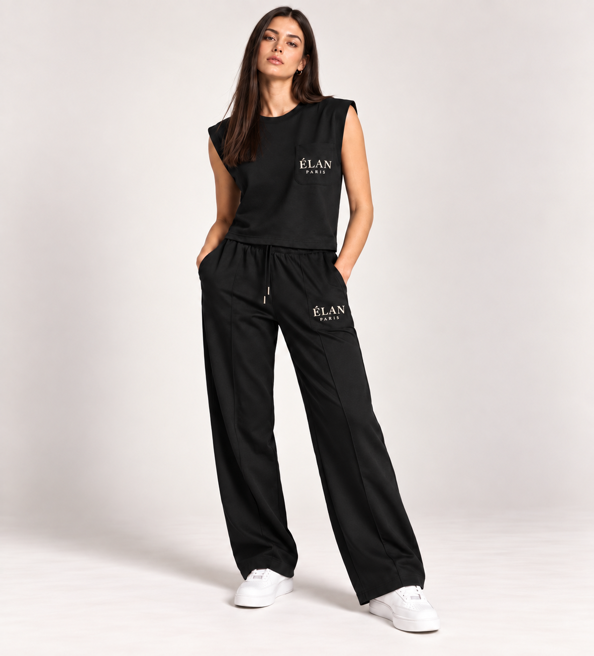 ÉLAN Everyday Wide-Leg Co-ord Set - Black